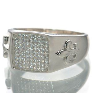 Men's Solid 925 Sterling Silver Micro Pave Fleur De Lis Ring